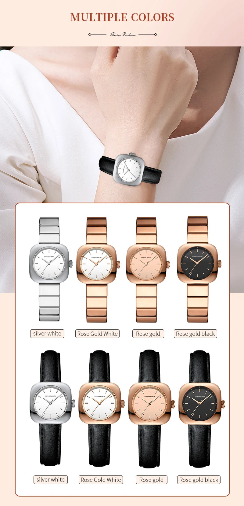 Women's Watch 30mm Square Japanese Movement Rose Gold by Hannah Martin