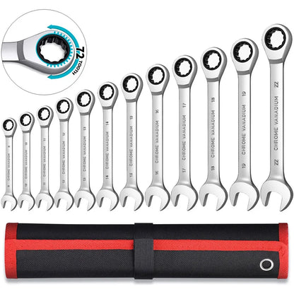 Metric Ratcheting Spanner Set Combination Ring Ended Gear Spanner Kit.