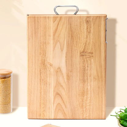 Vertical Rubber Wood Chopping Board Kitchen Chopping Block Double-sided Use Cutting Board with Hook Knife Rack Solid Wood Plate