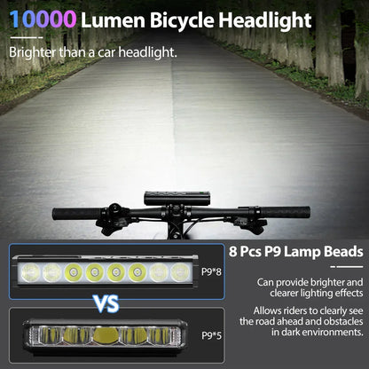 Bicycle Light Front 10000 Lumen 10000mAh Waterproof Flashlight USB Charging