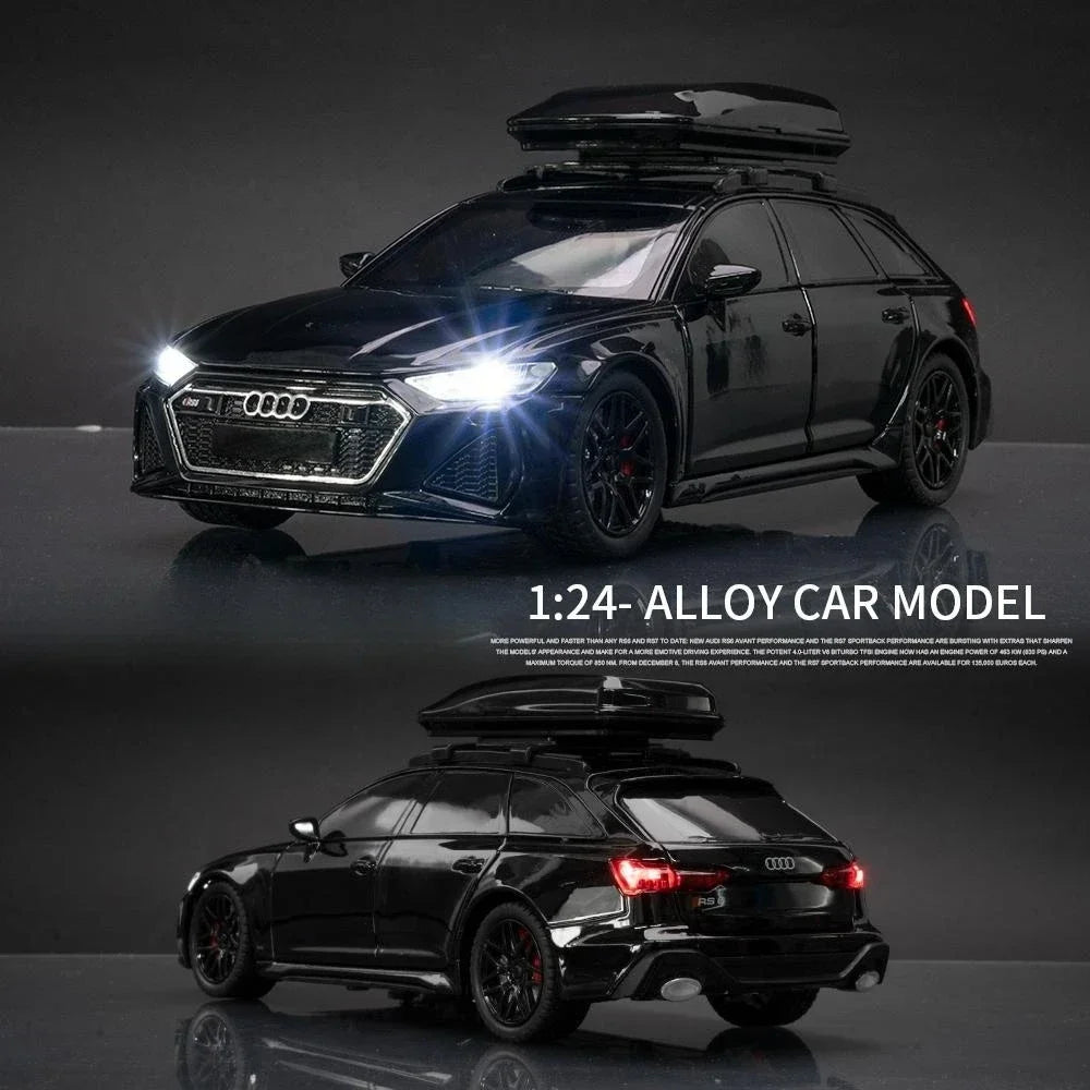 1/24 Audi RS6 Model Diecast Vehicle Miniature Pull Back Sound Light Doors Open