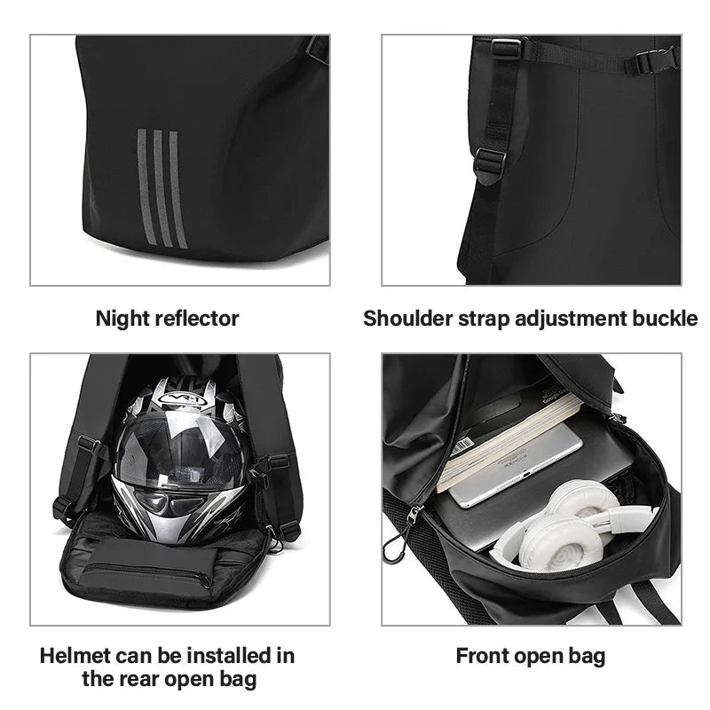 Black Motorcycle Helmet Backpack Waterproof Large Capacity-