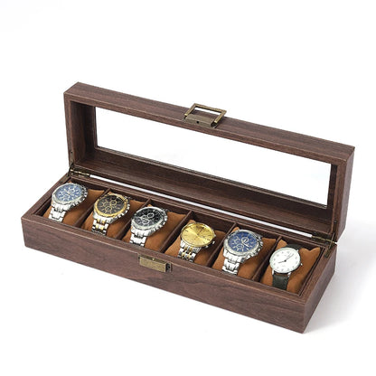 3/6/10/12  Pu Leather Watch Box Portable Travel Case Vintage Wood Buckle