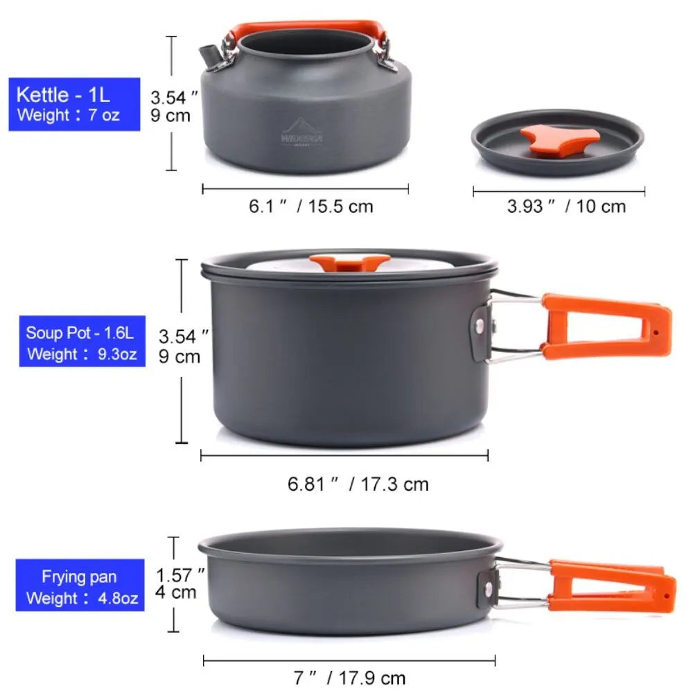 Camping Pots Cookware Set. Outdoor Kitchen Equipment. Hiking-Picnic-Travel-Camping