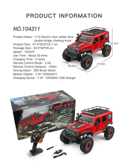 Rock Crawler RC Cars 4WD Electric High Speed Car Off-Road Vehicle