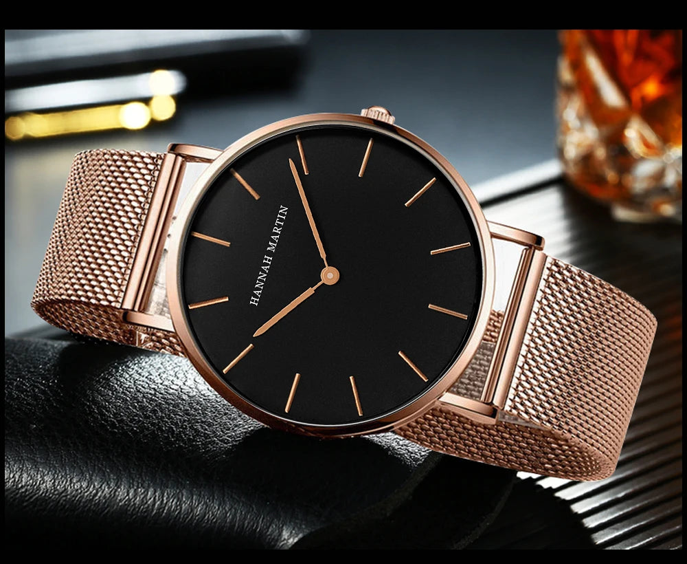 Men's Watch HANNAH MARTIN Classic Design Ultra Thin Quartz Wristwatch