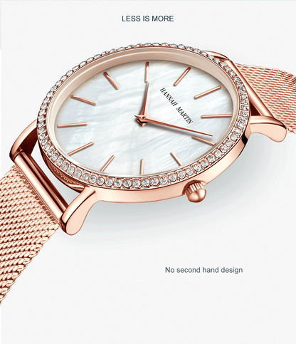 Ladies Wristwatch Rhinestone + Stainless Steel + Gift Box, Waterproof.