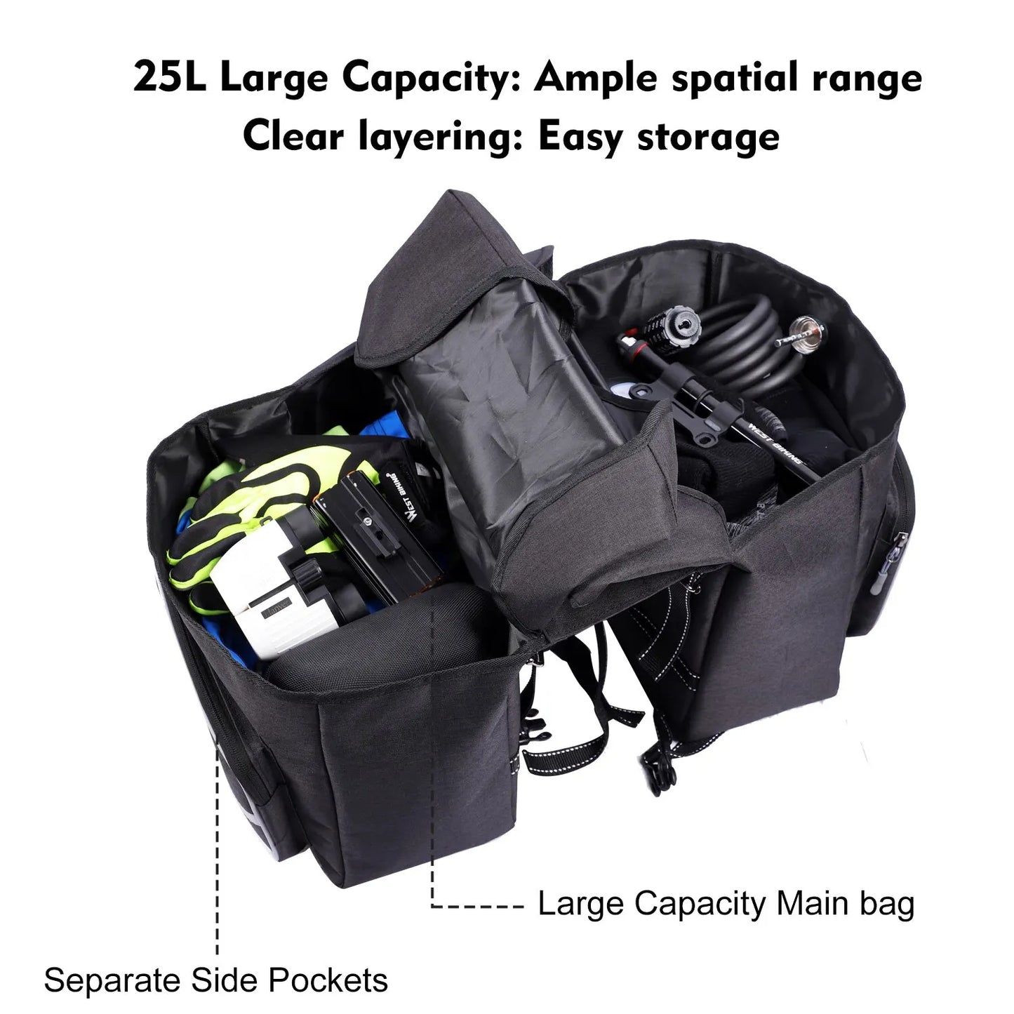 Pannier Bag 25L Large Capacity by WEST BIKING. Luggage Carrier Bags.