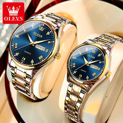 OLEVS 5563 Couple Watches Quartz Wristwatches Waterproof Luminous