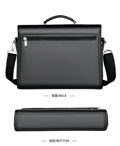 Luxury Briefcase For Business + Shoulder Strap + Top Handle. PU Leather.