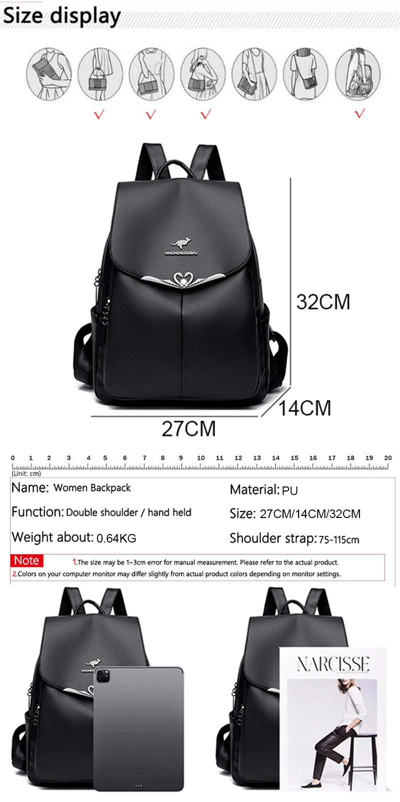 Leather Backpack Casual High Quality Soft PU Leather***