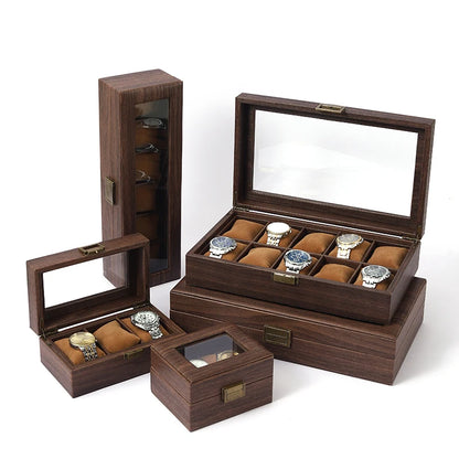 3/6/10/12  Pu Leather Watch Box Portable Travel Case Vintage Wood Buckle