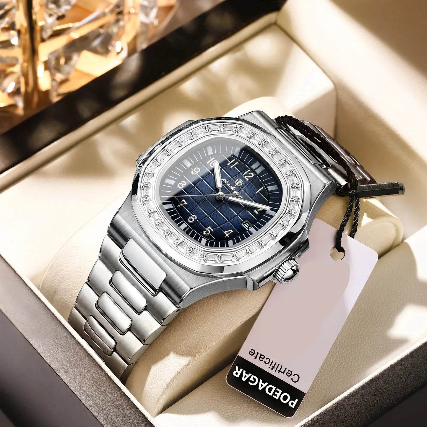 Men's Luminous Waterproof Date Stainless Steel Quartz Watch POEDAGAR