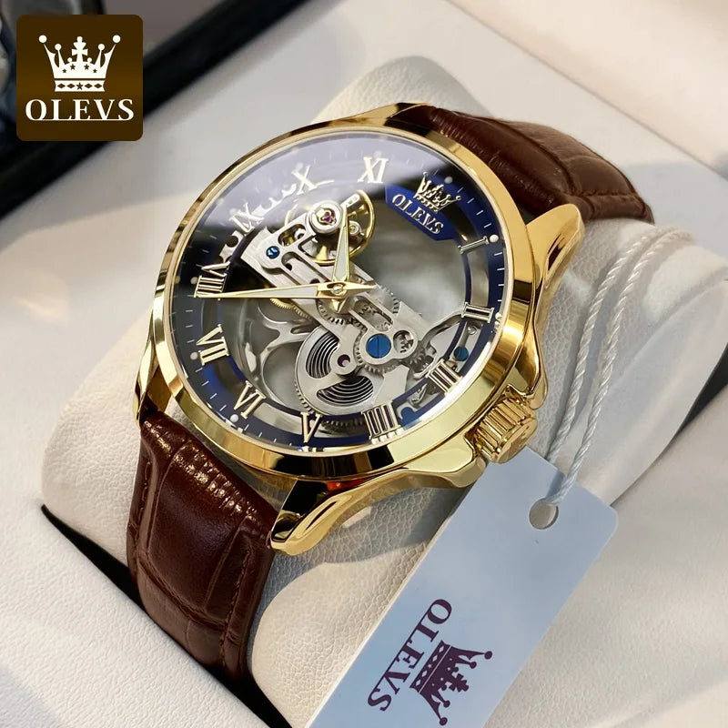 Men's Watch OLEVS 6661 Automatic Leather Strap Luminous + Gift Box