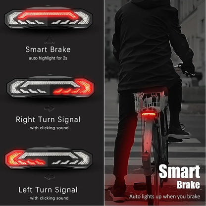 Wireless Bicycle Alarm Rear Tail Light+Turn Signal IP65 Waterproof Bike Brake Sensor