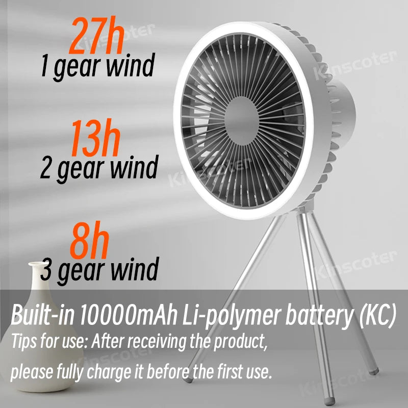 Power Bank, Fan and LED Light. Rechargeable Wireless Fan.