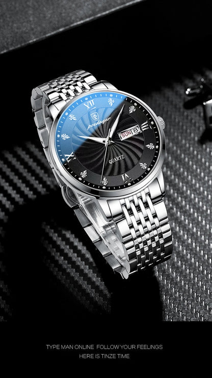 Watch Waterproof Luminous Date. Men's Quartz POEDAGAR Wristwatch Stainless Steel