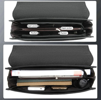 Luxury Briefcase For Business + Shoulder Strap + Top Handle. PU Leather.