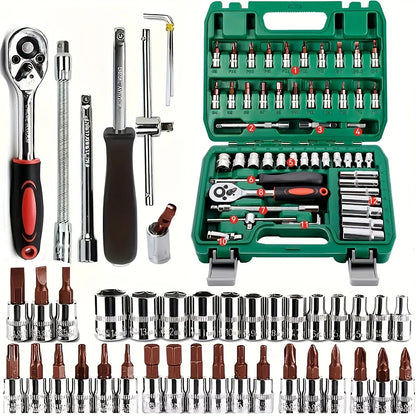 Socket Set Metric 53 PC Drive  Hex Bit Socket Ratchet Wrench Set