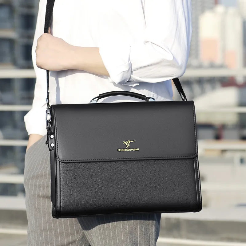 Luxury Briefcase For Business + Shoulder Strap + Top Handle. PU Leather.