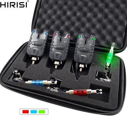 Carp Fishing Bite Alarm. Hirisi 3 Swinger Set. Water Resistant. LED Fishing Bite Indicator