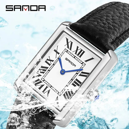 Quartz Watches Wear Resistant Leather Strap Square Dial by SANDA