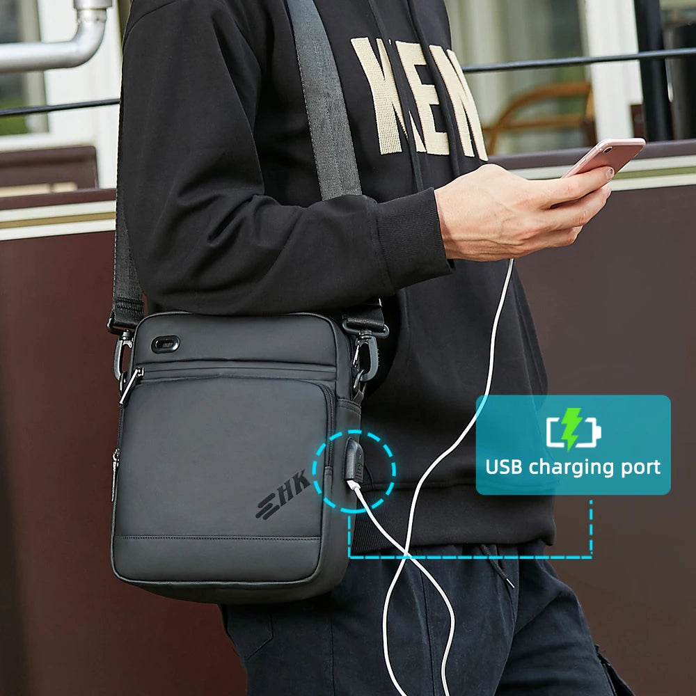 Heroic Knight Man Shoulder Bag Business Bag For Men Handbag Fit 9.7 Inches ipad USB Charging Port Crossbody Bag Simple Elegant