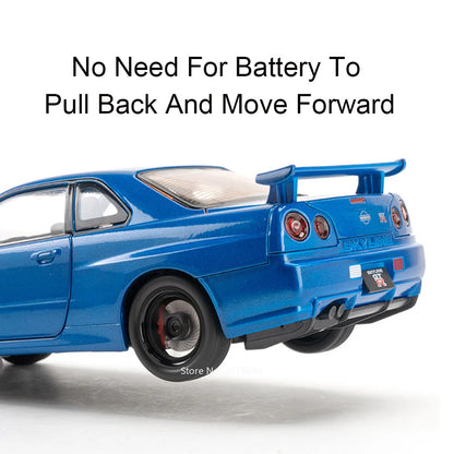 1/24 GTR-R34 Sport Car Model Diecast Sound Light Pull to Go***