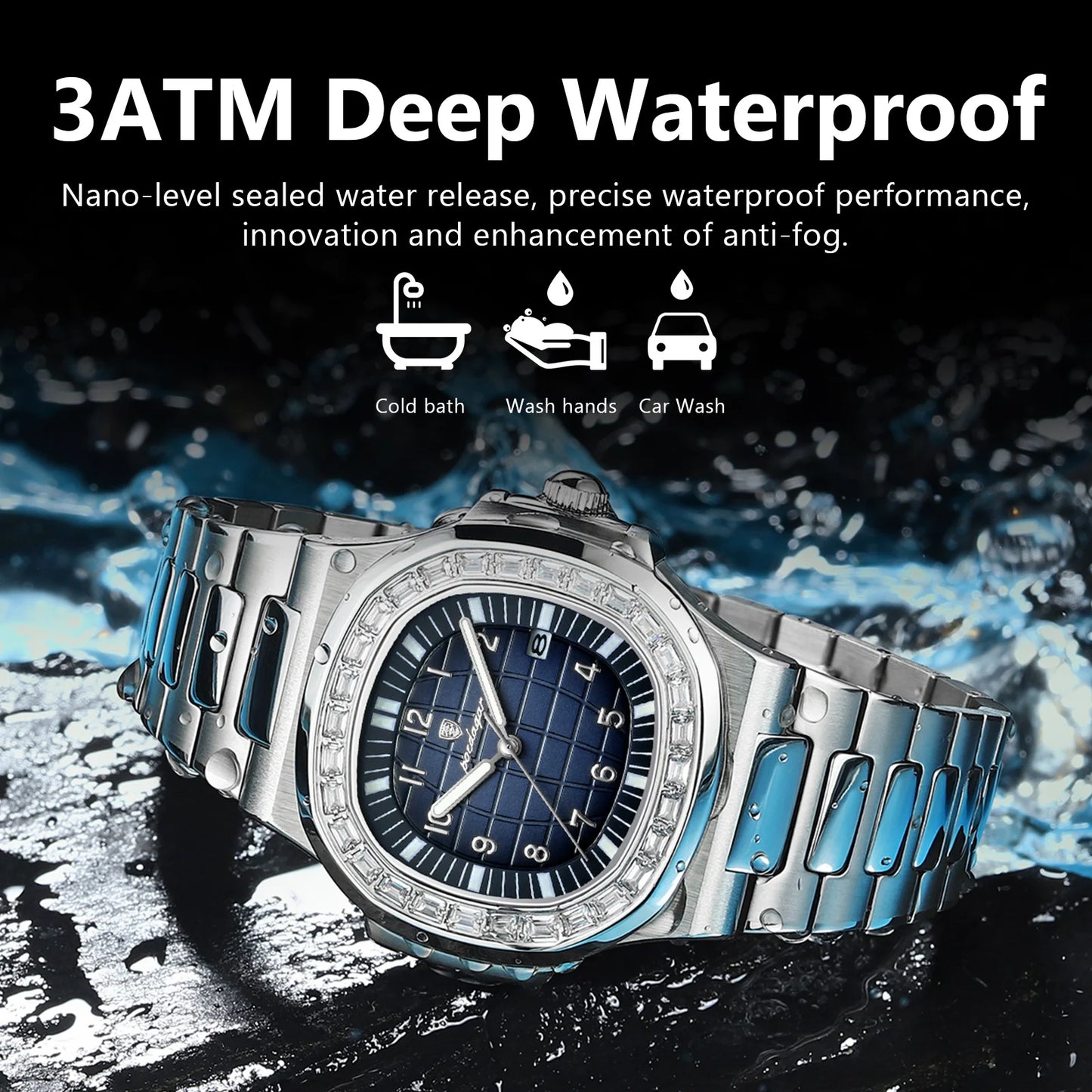 Men's Luminous Waterproof Date Stainless Steel Quartz Watch POEDAGAR