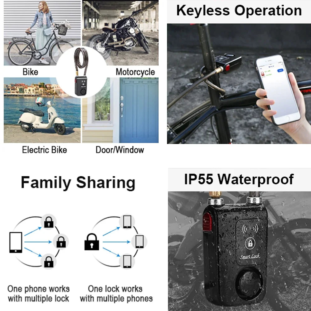 Bike Lock Alarm 110dB Security Smart Alarm Lock System Anti-Theft Vibration.