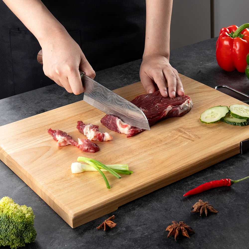 Vertical Rubber Wood Chopping Board Kitchen Chopping Block Double-sided Use Cutting Board with Hook Knife Rack Solid Wood Plate