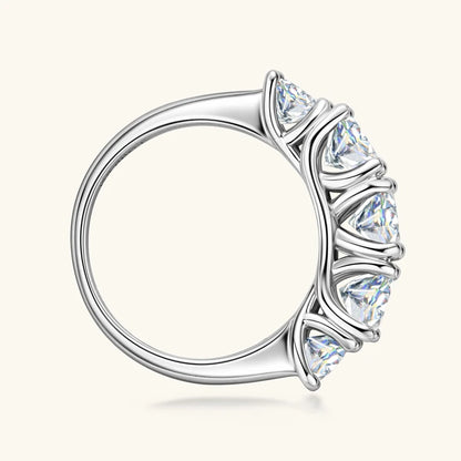 Ring Sparking D Colour 5 Stone 925 Silver. 3.60CTW Moissanite Gem.