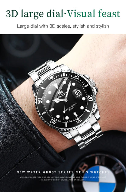 Men Quartz Watch Waterproof Stainless Steel Luxury Luminous Wristwatch