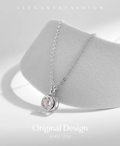 1 Ct D Colour Round Bezel Moissanite Pendant Necklace 925 Silver Lab Diamond