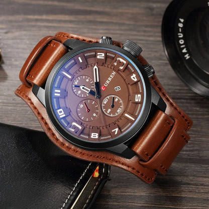 Curren 8225 Auto Date Waterproof Men's Watches with Leather Strap.