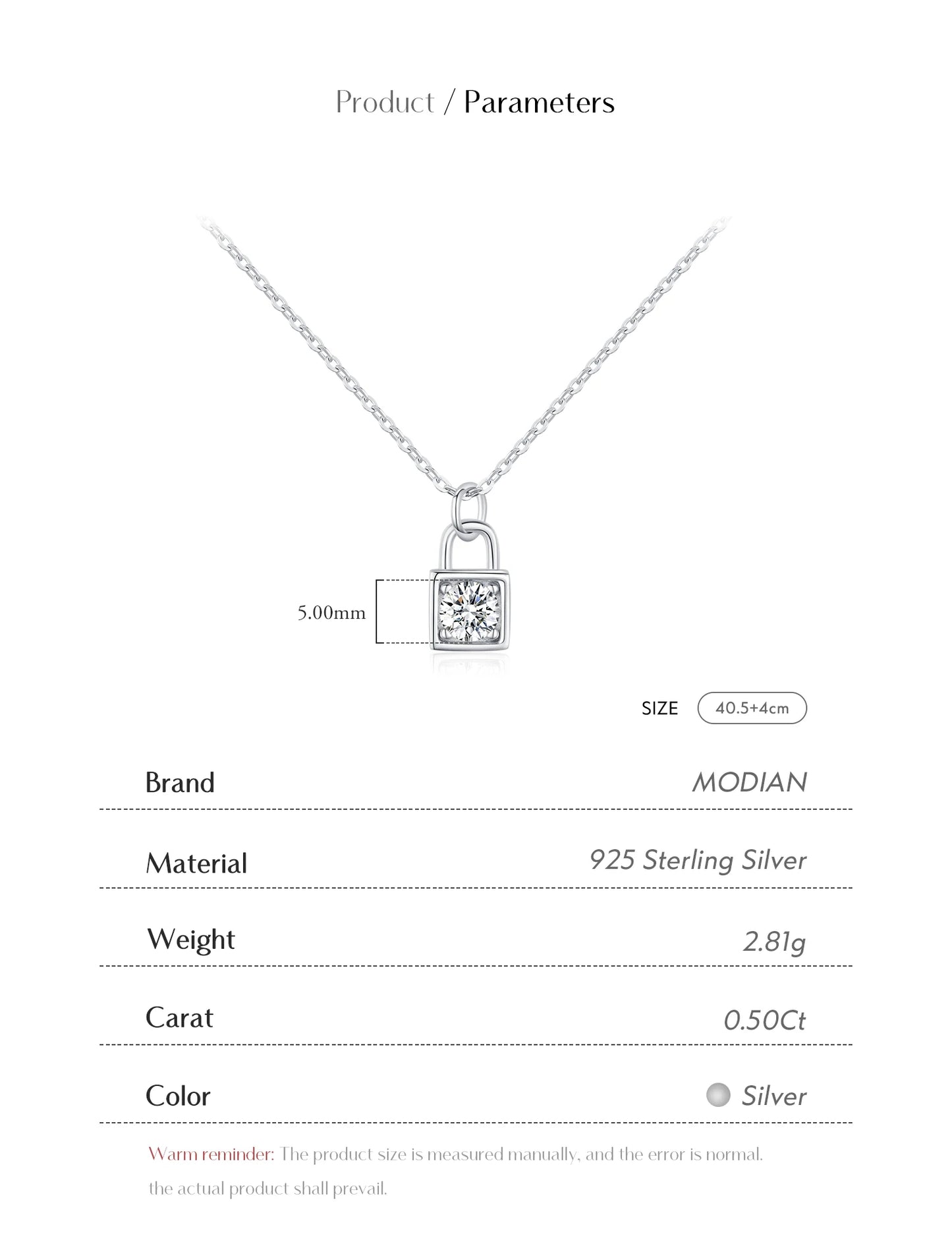 MODIAN 0.5 Carat D Colour Moissanite Pendant Necklace 925 Sterling Silver With Box