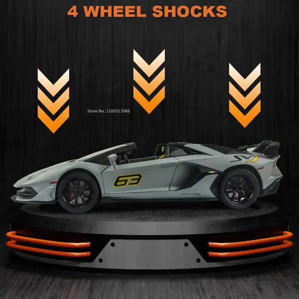 Diecast 1:24 Lambo SVJ63 Alloy Super Sports Model Sound Light Pull Back Function