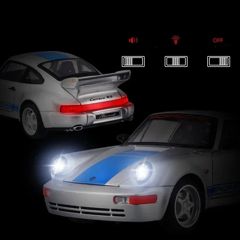 1:24 Porsche 964 RS Classic Sports Car Diecast Model Sound & Lights