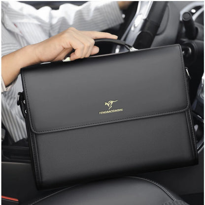 Luxury Briefcase For Business + Shoulder Strap + Top Handle. PU Leather.