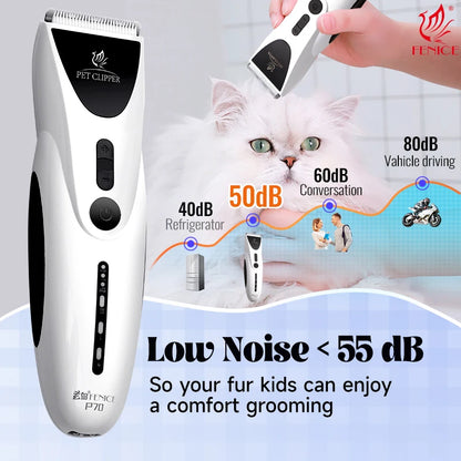 Dog Hair Clipper Trimmer Shaver Set. Electric Low Noise Grooming Rechargeable