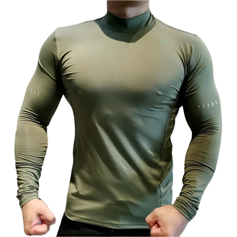 Men Compression Sports Top High Collars Breathable T-Shirt Gym Running Fitness