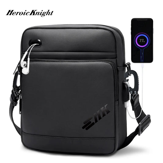 Heroic Knight Man Shoulder Bag Business Bag For Men Handbag Fit 9.7 Inches ipad USB Charging Port Crossbody Bag Simple Elegant