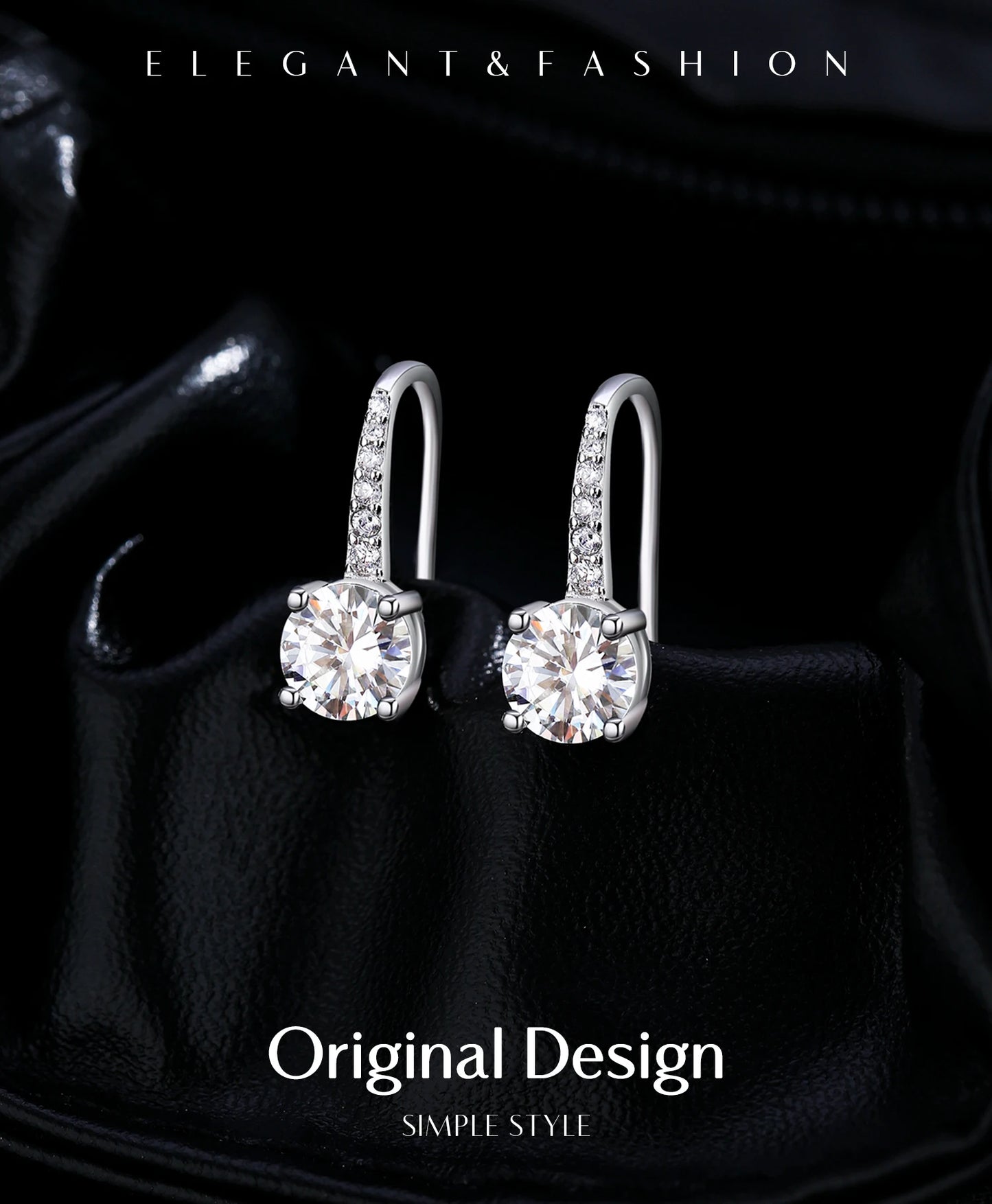 D Colour Luxury Moissanite Hook Earrings 925 Sterling Silver Classic Drop Earrings