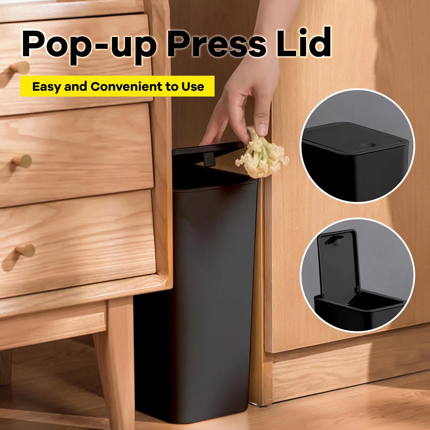 Bathroom Trash Can-10L Small Garbage Can with Press Top with Pop-up Lid