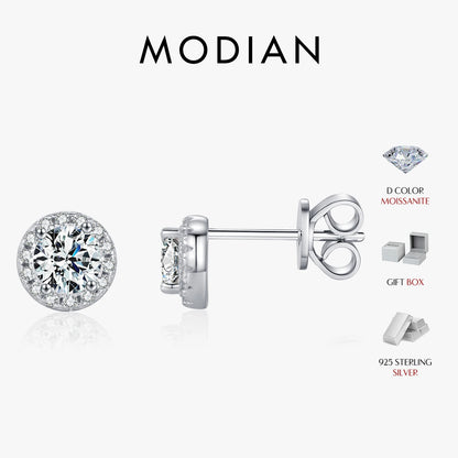 Stud Earrings 925 Sterling Silver Halo Moissanite Gems