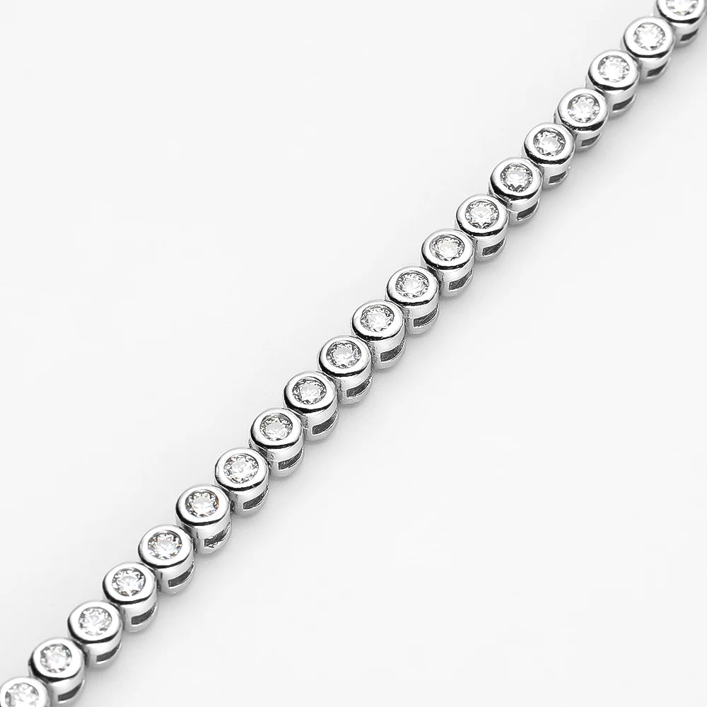 925 Sterling Silver 2mm Moissanite Gems. Tennis Bracelet.