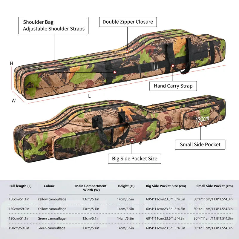 1.3m/1.5m 2-layer foldable large fishing bag, double shoulder rod bag.