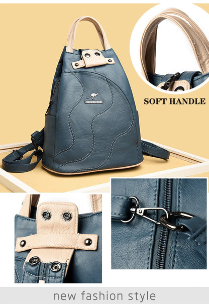 Backpack Large Anti-theft Travel Backpack Shoulder Bag. PU Leather