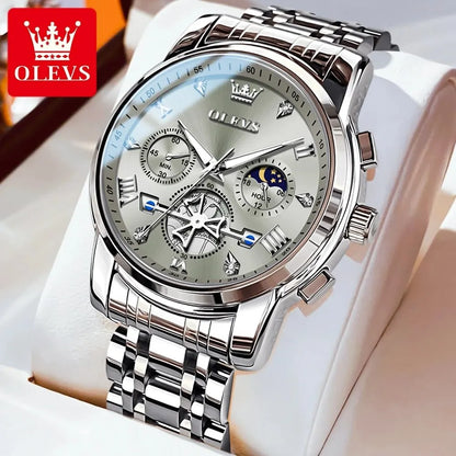 Olevs Wristwatch 24 Hour Moon Phase Chronograph Waterproof. Luminous.