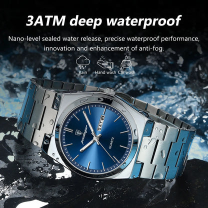 Men's Watches POEDAGAR Waterproof Luminous Date Stainless Steel Quartz